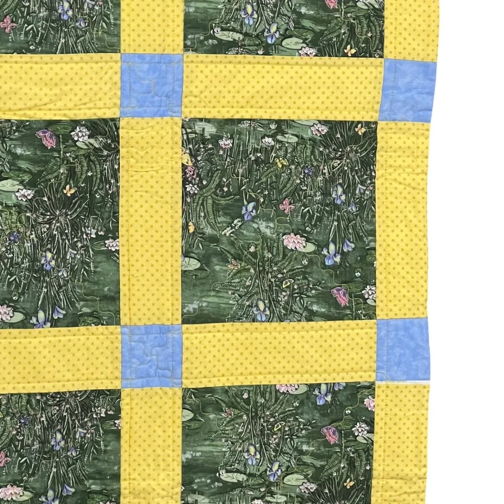 Handmade Botanical Pond Life Patchwork 54x42 Quilt Decor Throw